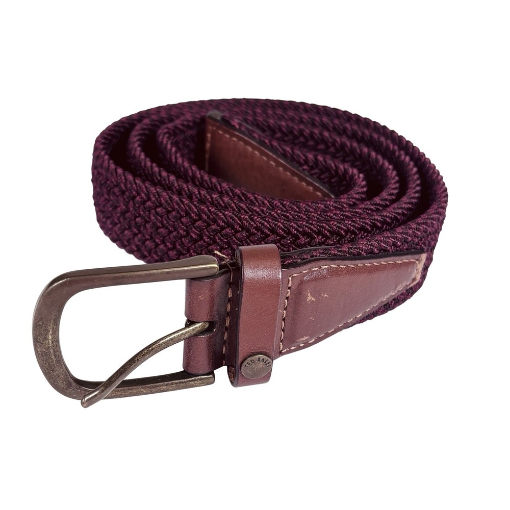 Ted Baker Belt Size 38 Small Medium Leather Woven Burgundy Mens Preppy Academia